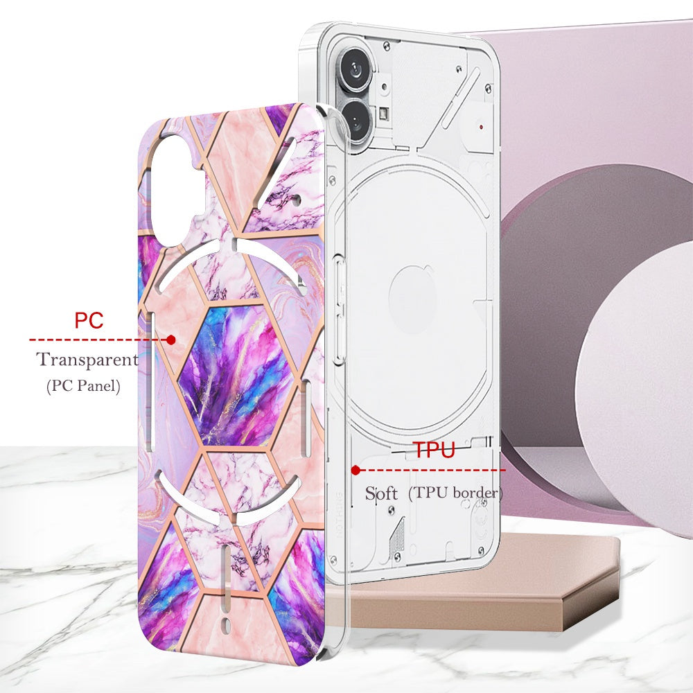 YB IMD Series-3 for Nothing phone (1) 5G Marble Pattern IMD Phone Case Double-sided Electroplating Soft TPU Shockproof Protective Cover