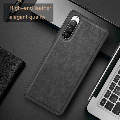 For Sony Xperia 10 III 5G / 10 III Lite Drop-proof Phone Case, Anti-fingerprint Retro PU Leather Coated TPU+PC Phone Cover