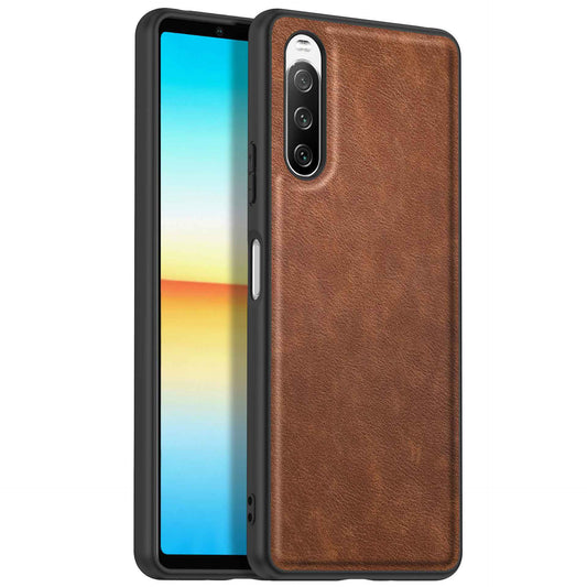 For Sony Xperia 10 III 5G / 10 III Lite Drop-proof Phone Case, Anti-fingerprint Retro PU Leather Coated TPU+PC Phone Cover