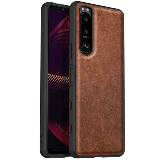 For Sony Xperia 5 III 5G Anti-scratch Phone Case, Anti-fingerprint Retro PU Leather Coated TPU+PC Phone Cover