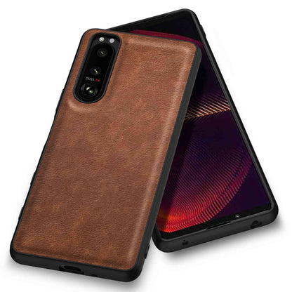 For Sony Xperia 5 III 5G Anti-scratch Phone Case, Anti-fingerprint Retro PU Leather Coated TPU+PC Phone Cover