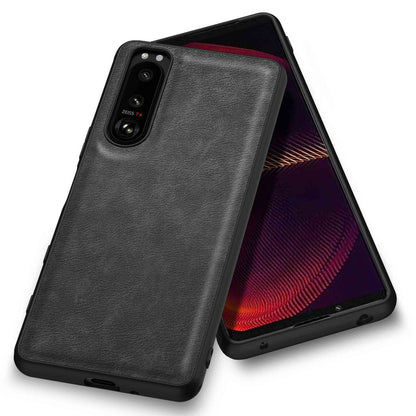 For Sony Xperia 5 III 5G Anti-scratch Phone Case, Anti-fingerprint Retro PU Leather Coated TPU+PC Phone Cover
