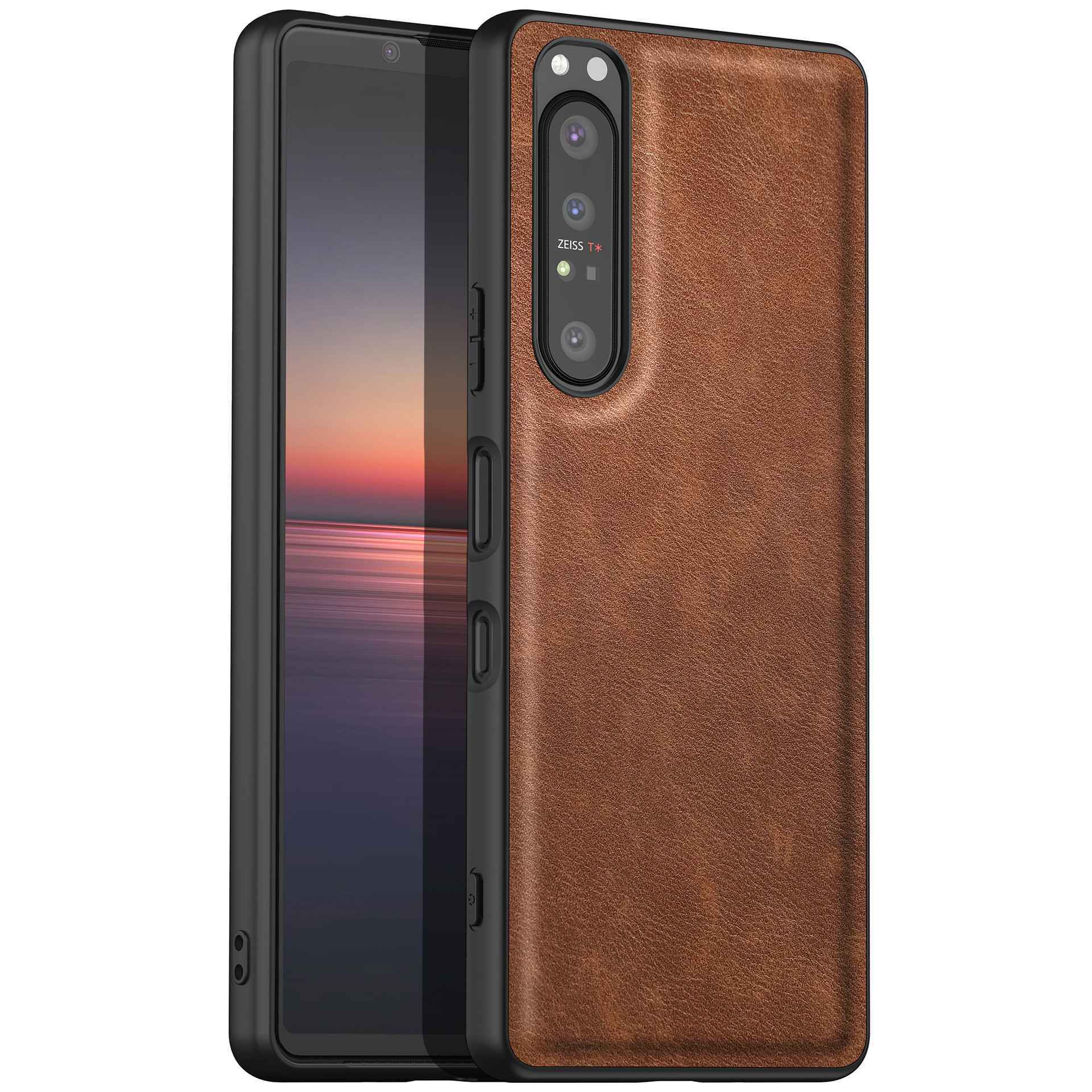 For Sony Xperia 1 IV 5G Bump Proof Back Protective Case, Retro PU Leather Coated TPU+PC Phone Cover