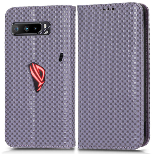 For Asus ROG Phone 3 Strix / ROG Phone 3 ZS661KS Grid Texture PU Leather Magnetic Auto-absorbed Phone Case with Wallet Stand