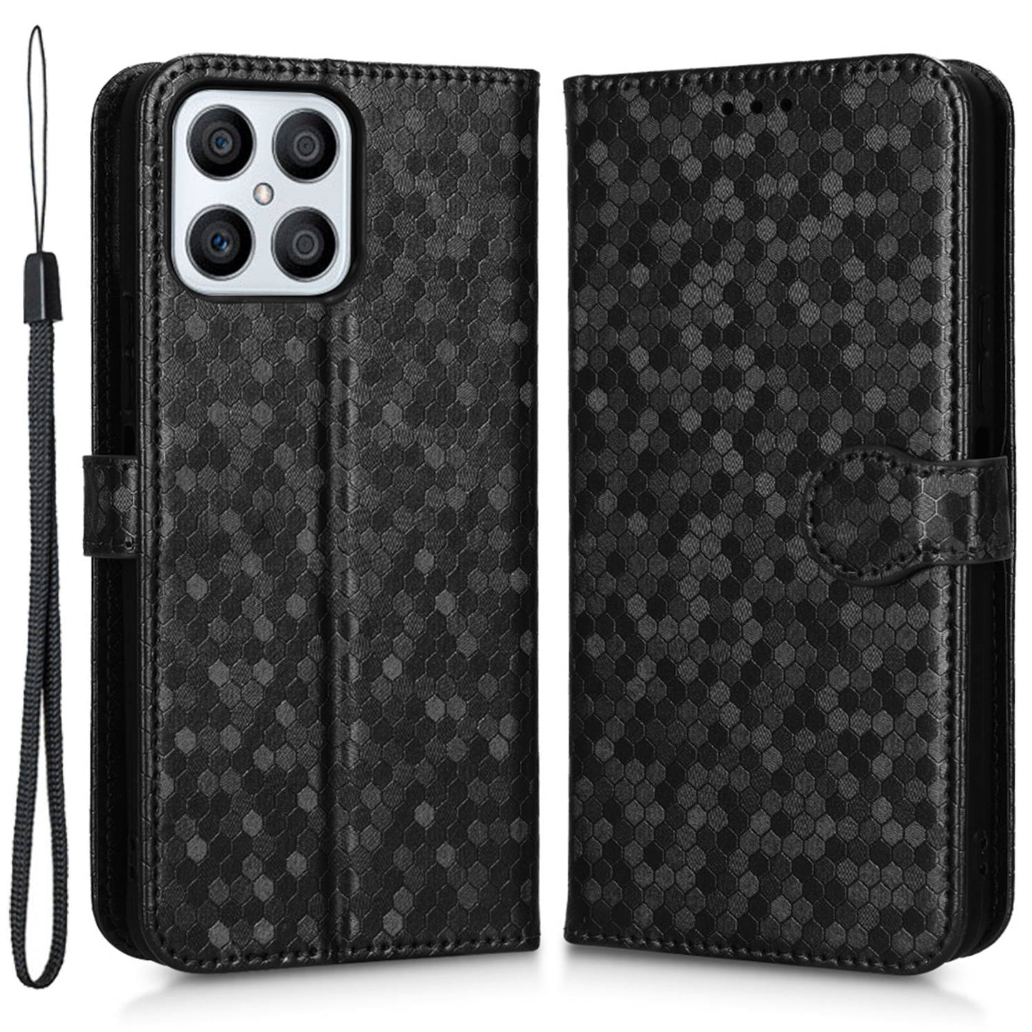 For Honor X8 4G Full Coverage PU Leather Phone Cover Dot Pattern Imprinted Wallet Stand Magnetic Phone Case with Strap