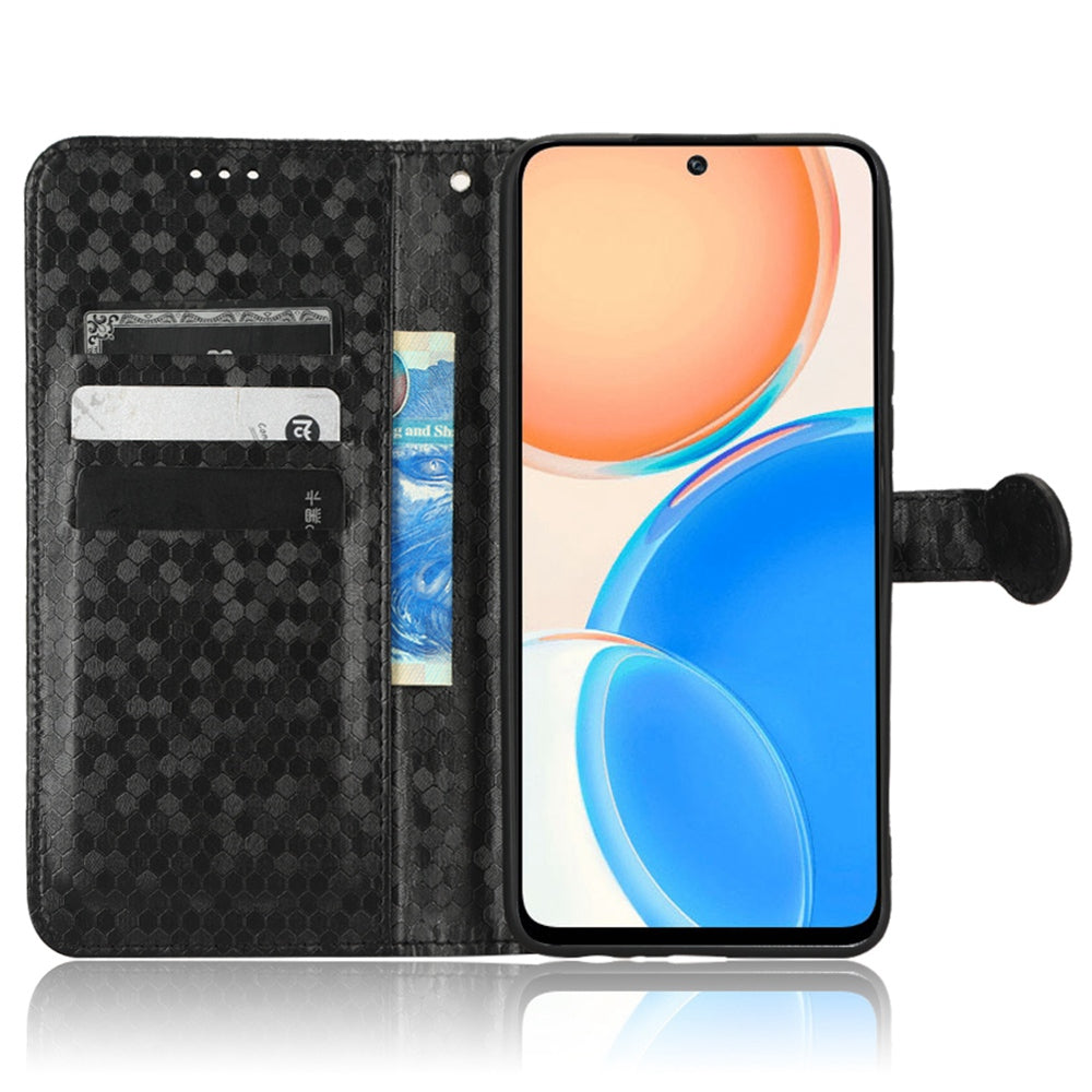 For Honor X8 4G Full Coverage PU Leather Phone Cover Dot Pattern Imprinted Wallet Stand Magnetic Phone Case with Strap