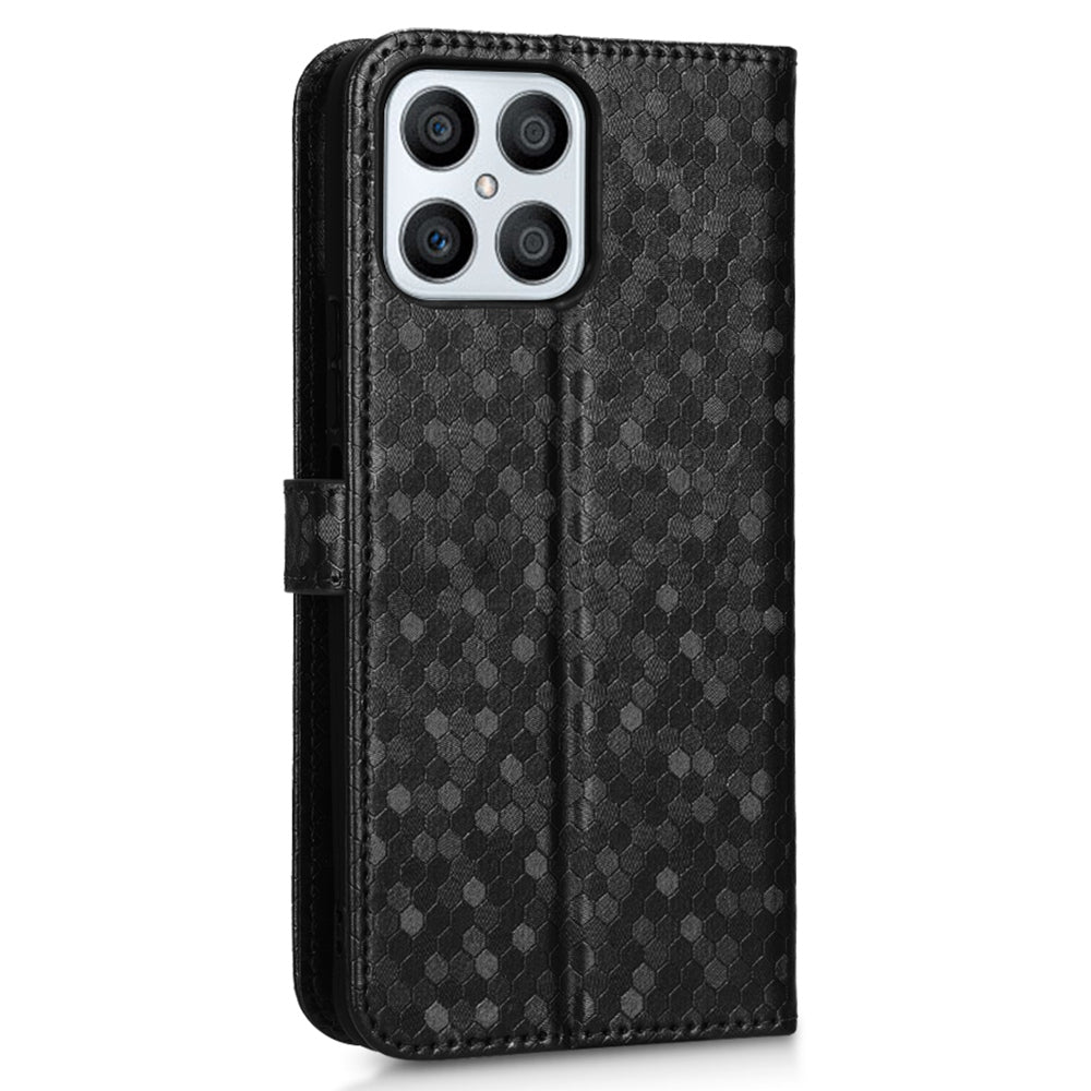 For Honor X8 4G Full Coverage PU Leather Phone Cover Dot Pattern Imprinted Wallet Stand Magnetic Phone Case with Strap