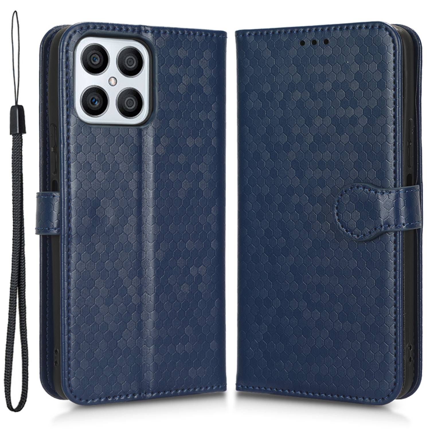 For Honor X8 4G Full Coverage PU Leather Phone Cover Dot Pattern Imprinted Wallet Stand Magnetic Phone Case with Strap