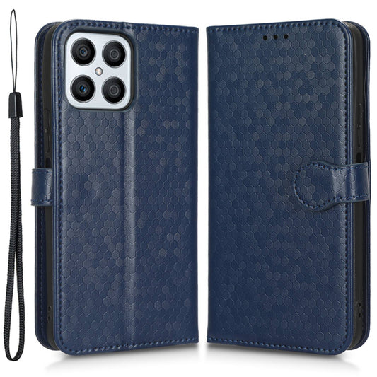 For Honor X8 4G Full Coverage PU Leather Phone Cover Dot Pattern Imprinted Wallet Stand Magnetic Phone Case with Strap