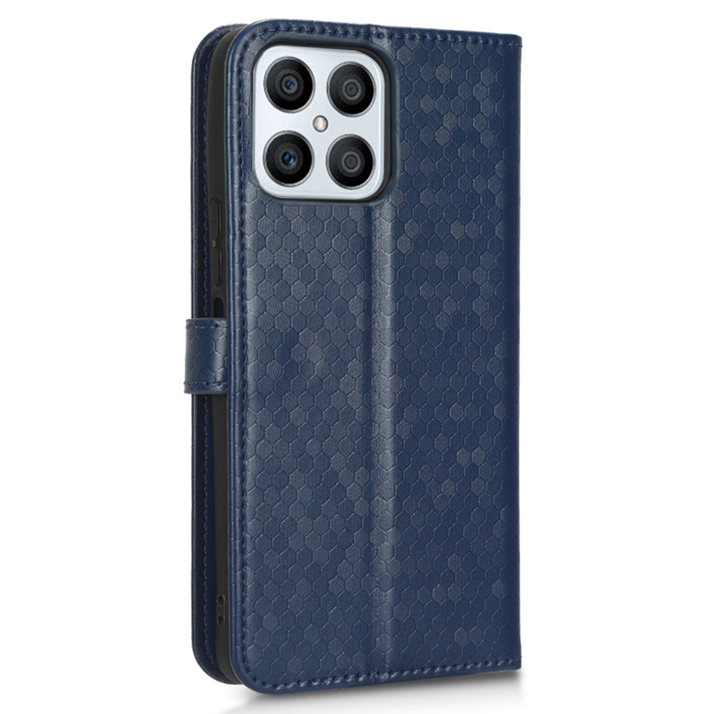 For Honor X8 4G Full Coverage PU Leather Phone Cover Dot Pattern Imprinted Wallet Stand Magnetic Phone Case with Strap