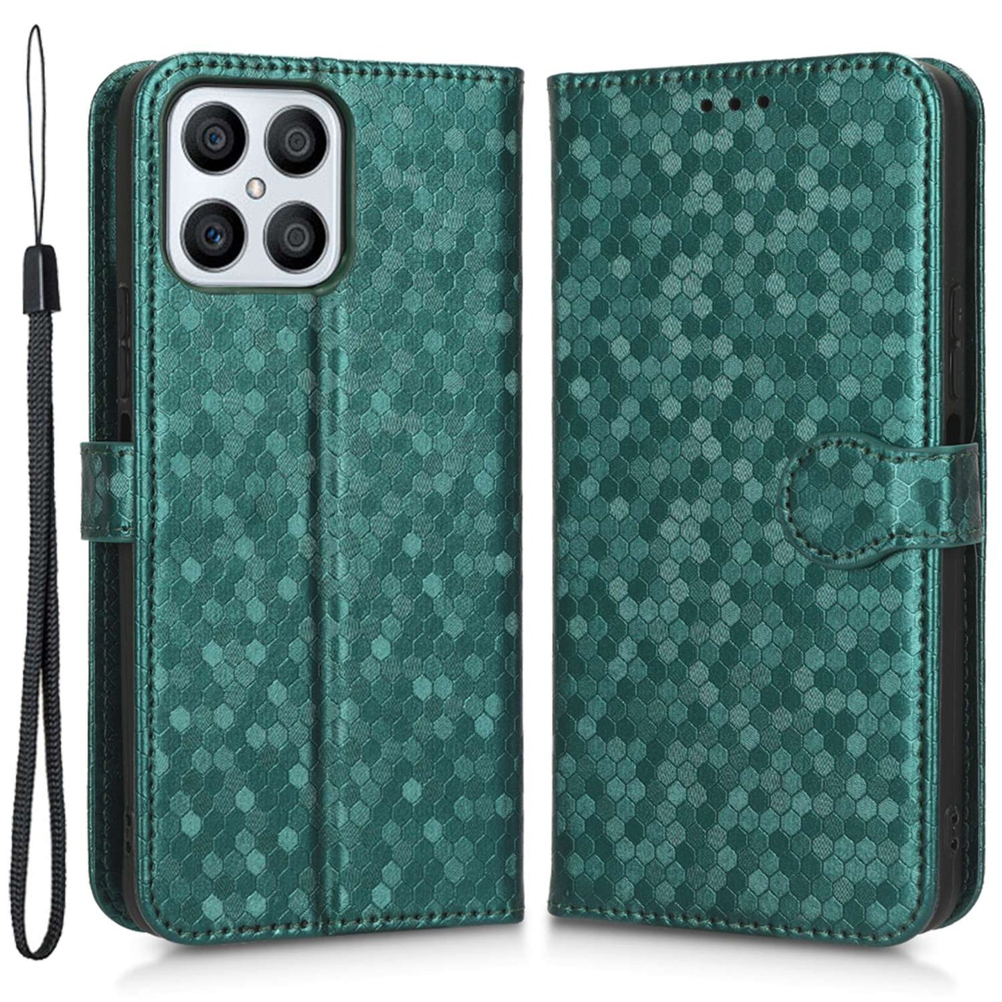 For Honor X8 4G Full Coverage PU Leather Phone Cover Dot Pattern Imprinted Wallet Stand Magnetic Phone Case with Strap