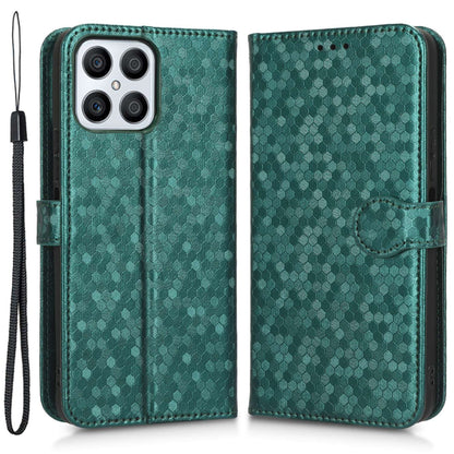 For Honor X8 4G Full Coverage PU Leather Phone Cover Dot Pattern Imprinted Wallet Stand Magnetic Phone Case with Strap