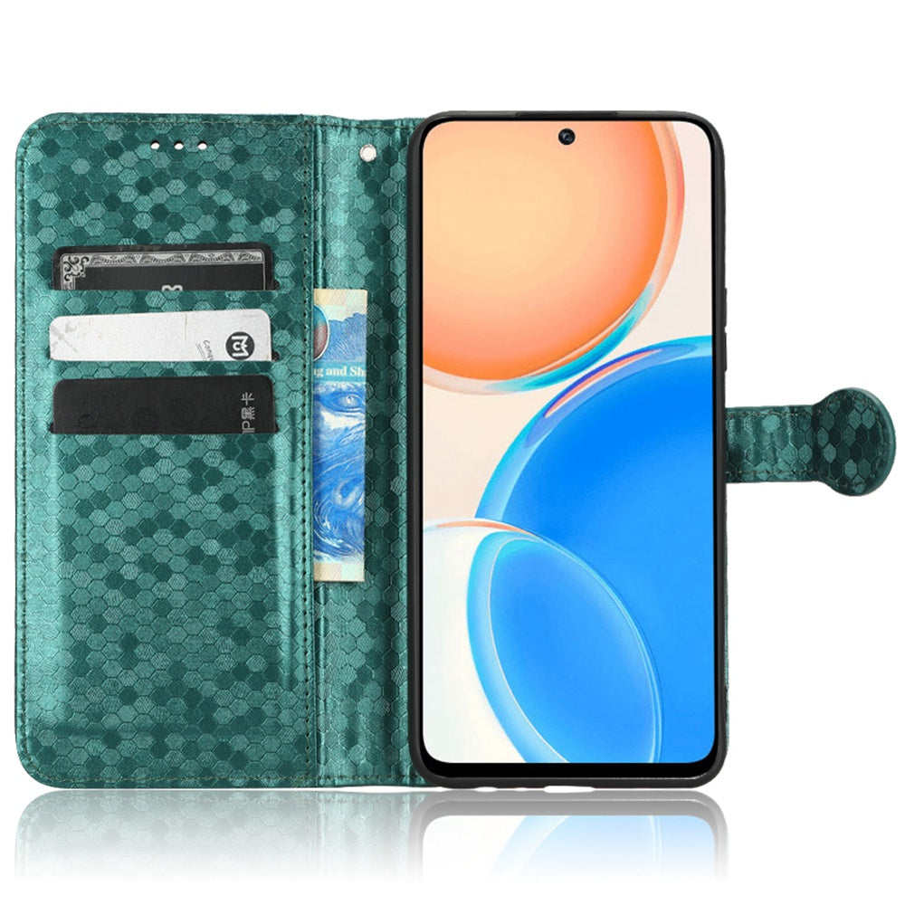 For Honor X8 4G Full Coverage PU Leather Phone Cover Dot Pattern Imprinted Wallet Stand Magnetic Phone Case with Strap