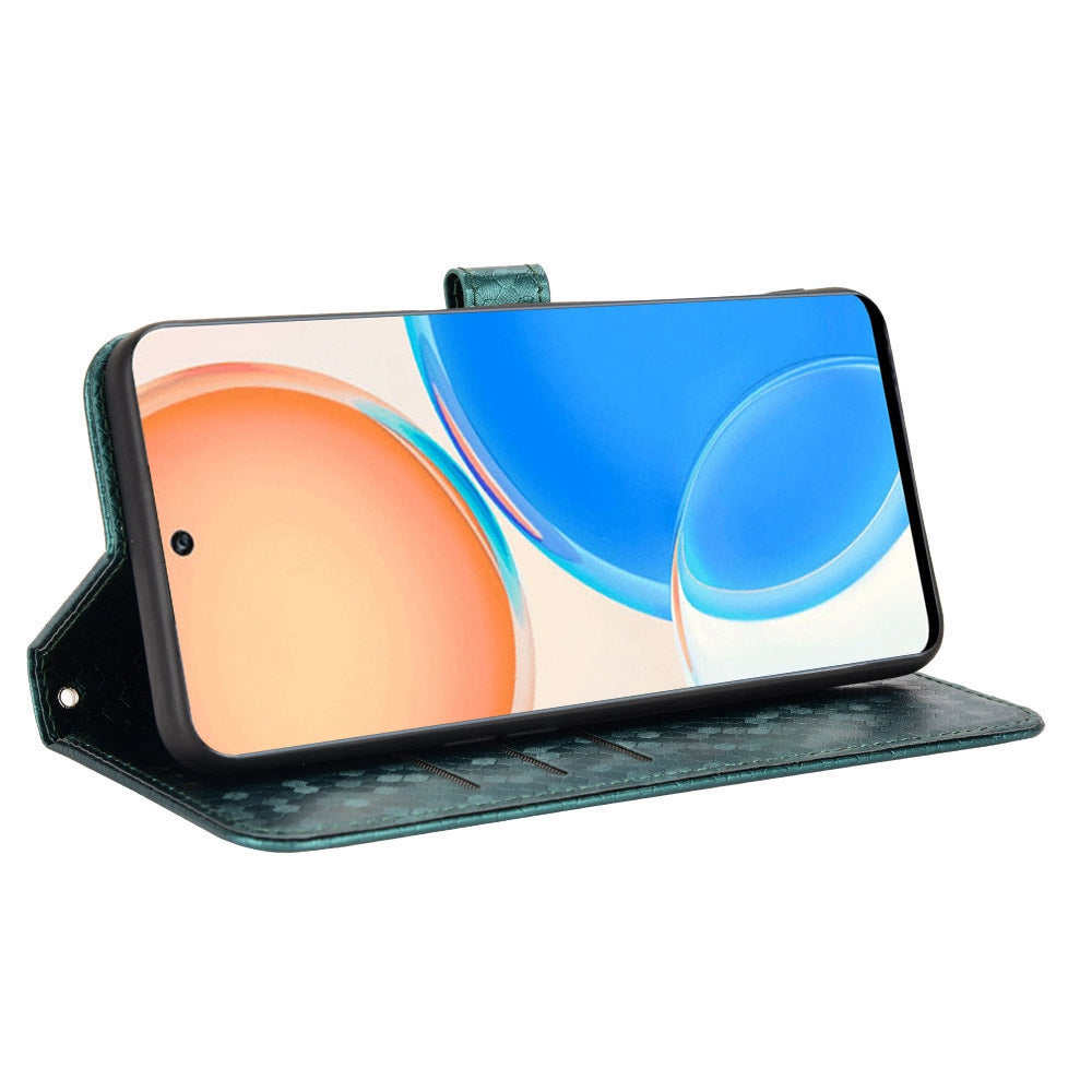 For Honor X8 4G Full Coverage PU Leather Phone Cover Dot Pattern Imprinted Wallet Stand Magnetic Phone Case with Strap