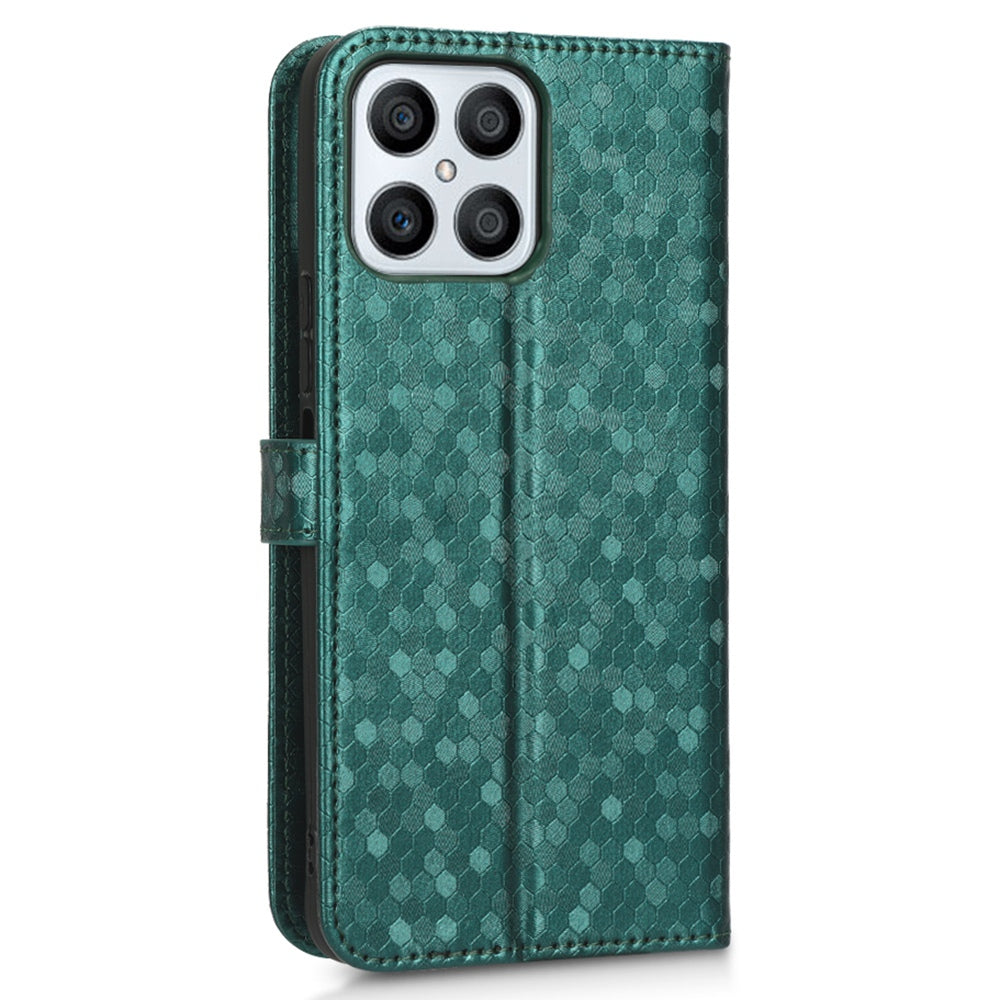 For Honor X8 4G Full Coverage PU Leather Phone Cover Dot Pattern Imprinted Wallet Stand Magnetic Phone Case with Strap