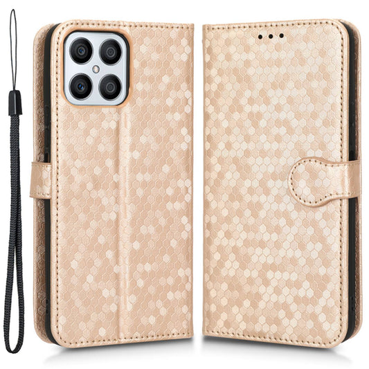 For Honor X8 4G Full Coverage PU Leather Phone Cover Dot Pattern Imprinted Wallet Stand Magnetic Phone Case with Strap