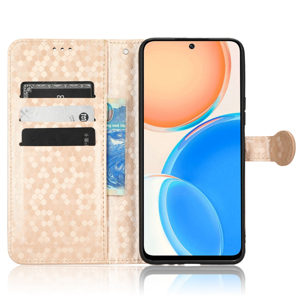 For Honor X8 4G Full Coverage PU Leather Phone Cover Dot Pattern Imprinted Wallet Stand Magnetic Phone Case with Strap