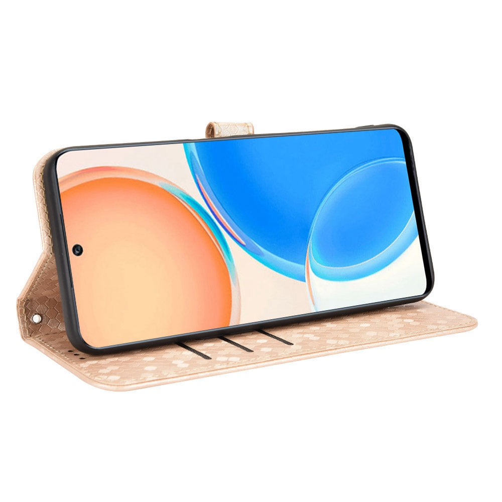 For Honor X8 4G Full Coverage PU Leather Phone Cover Dot Pattern Imprinted Wallet Stand Magnetic Phone Case with Strap