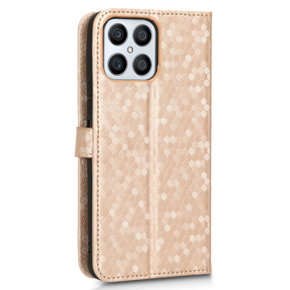 For Honor X8 4G Full Coverage PU Leather Phone Cover Dot Pattern Imprinted Wallet Stand Magnetic Phone Case with Strap