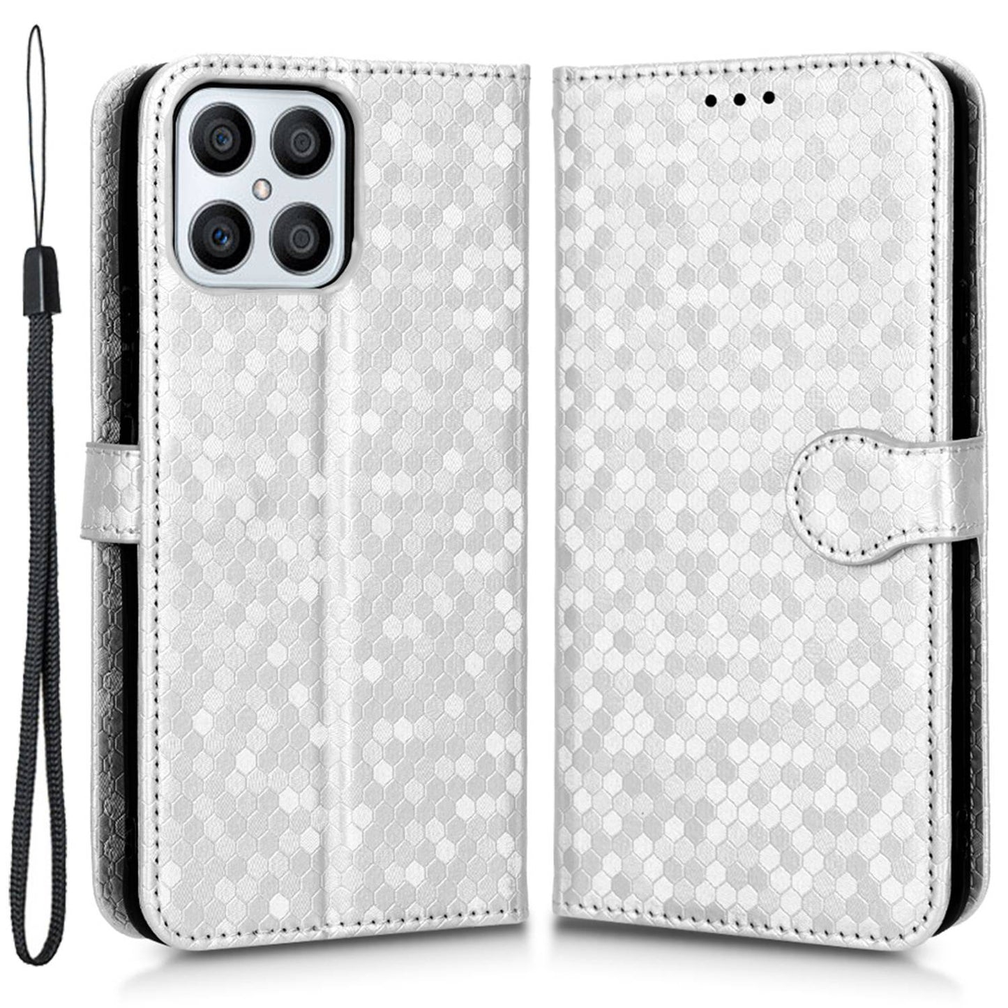 For Honor X8 4G Full Coverage PU Leather Phone Cover Dot Pattern Imprinted Wallet Stand Magnetic Phone Case with Strap