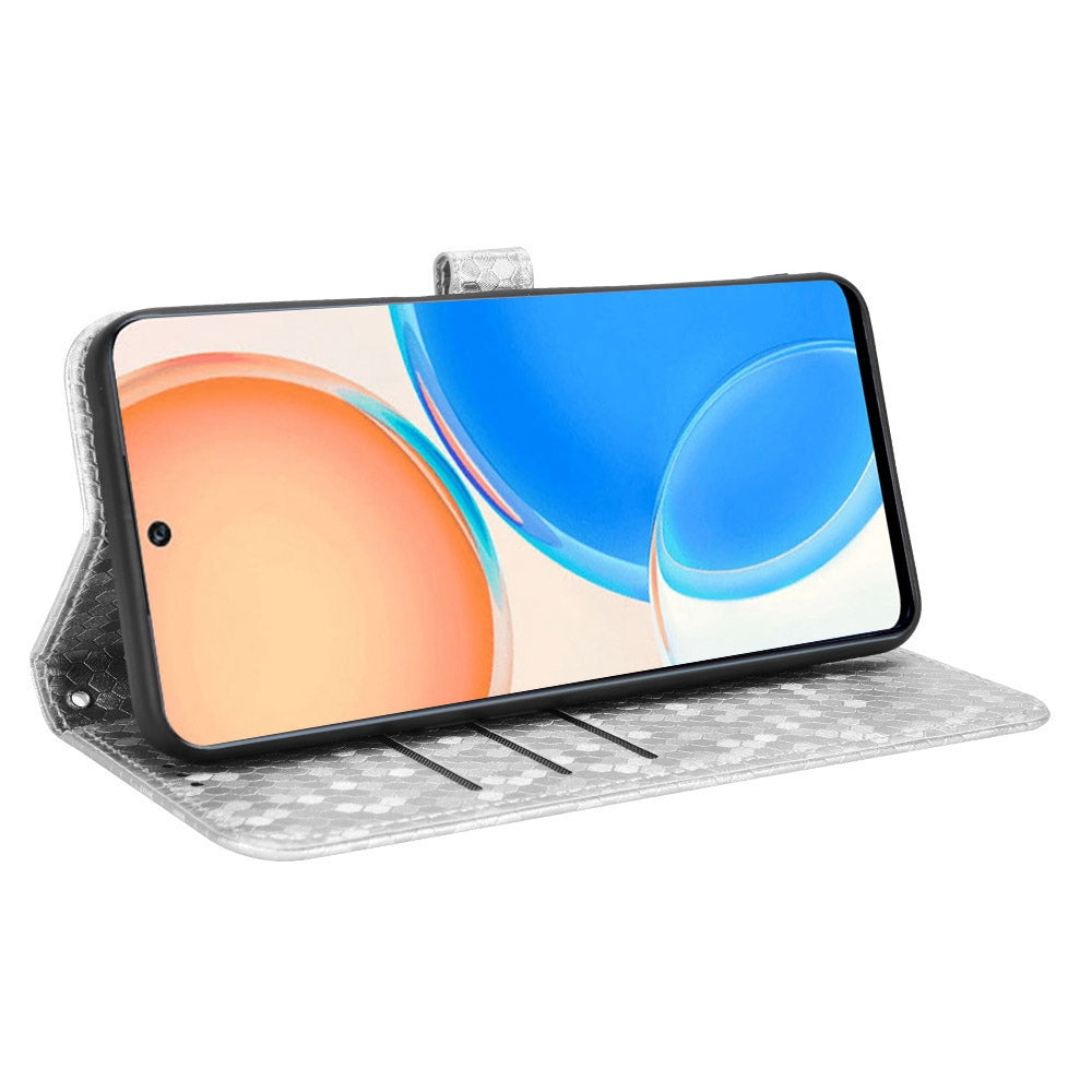 For Honor X8 4G Full Coverage PU Leather Phone Cover Dot Pattern Imprinted Wallet Stand Magnetic Phone Case with Strap