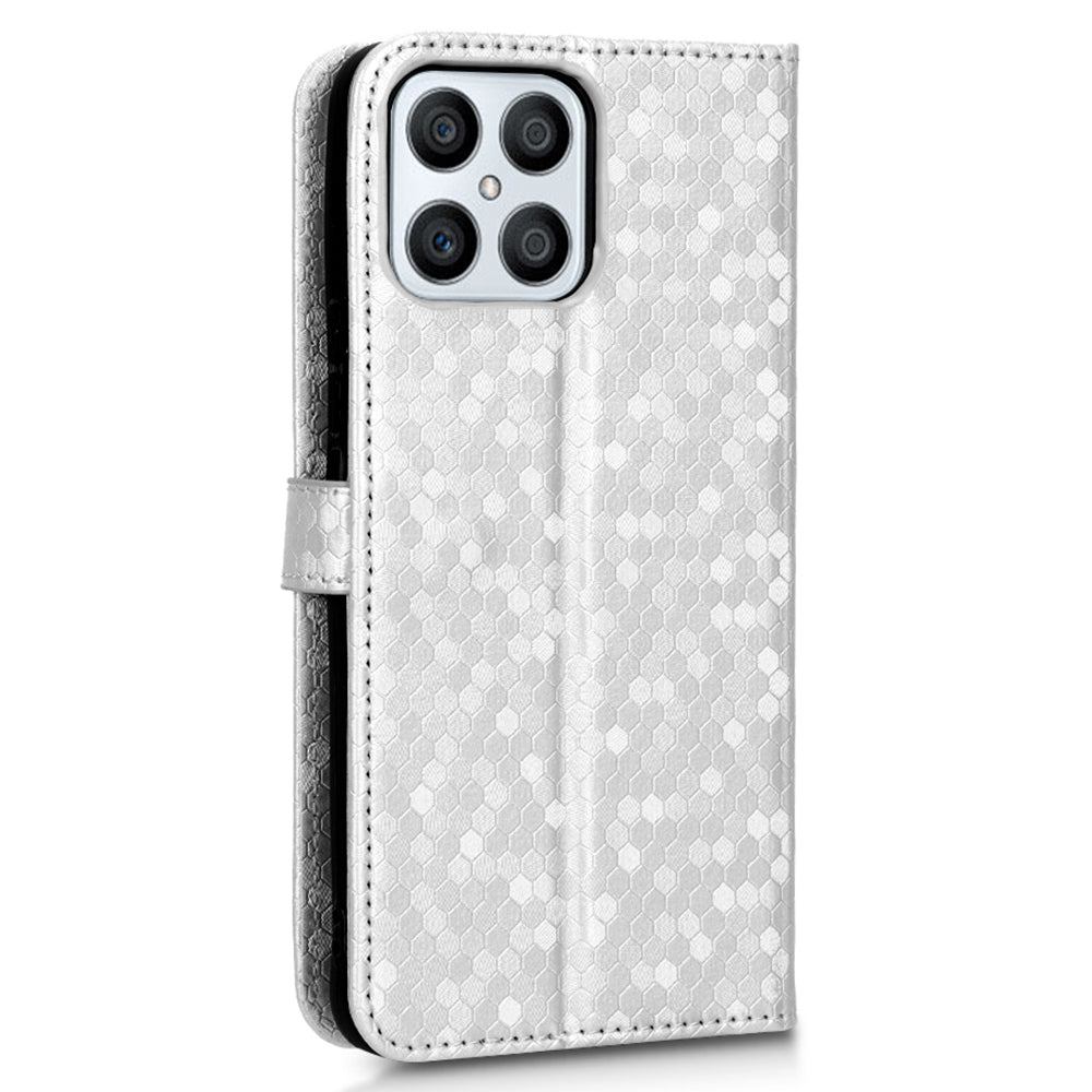 For Honor X8 4G Full Coverage PU Leather Phone Cover Dot Pattern Imprinted Wallet Stand Magnetic Phone Case with Strap