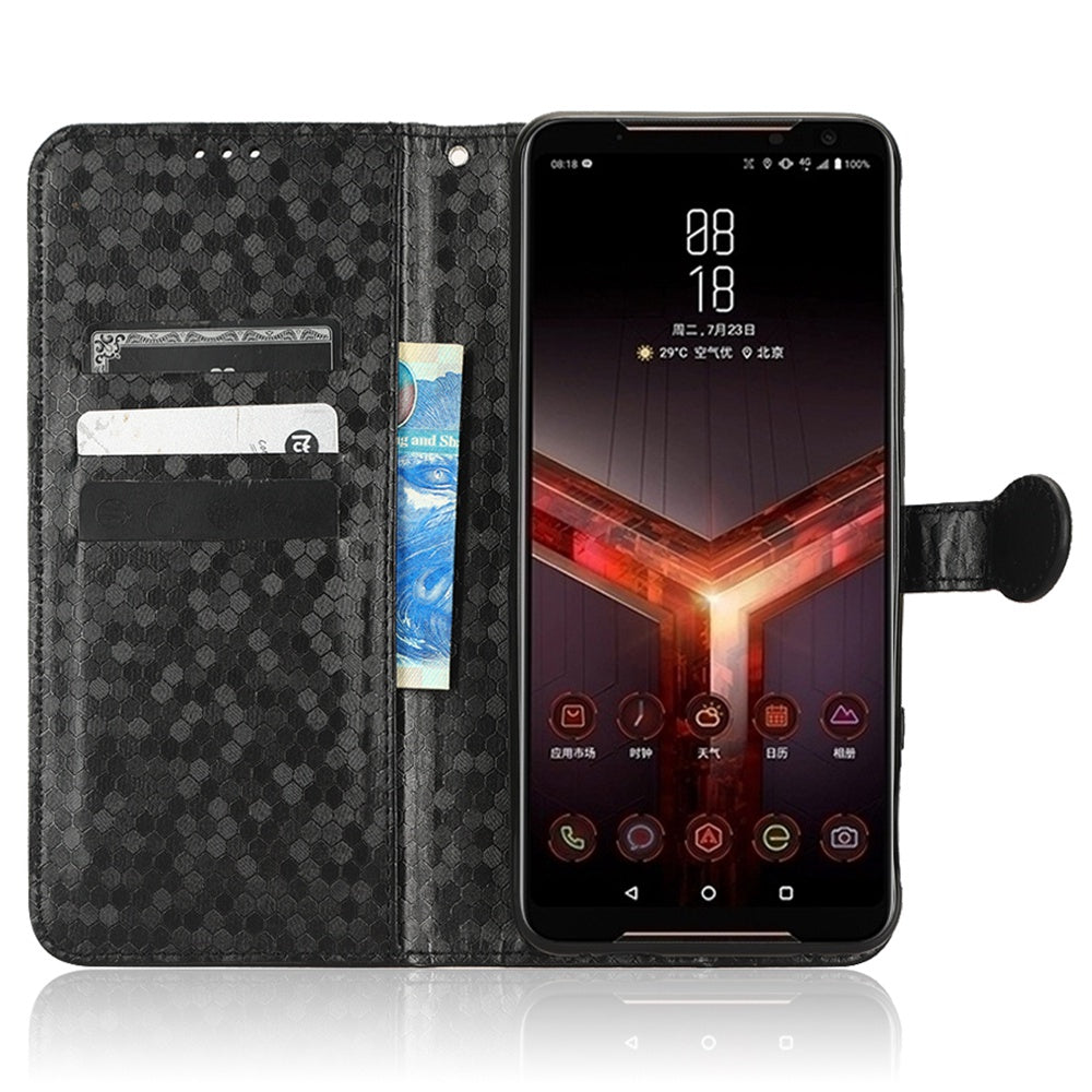 For Asus ROG Phone II ZS660KL PU Leather Flip Phone Cover Dot Pattern Imprinted Wallet Horizontal Stand Magnetic Phone Case with Strap