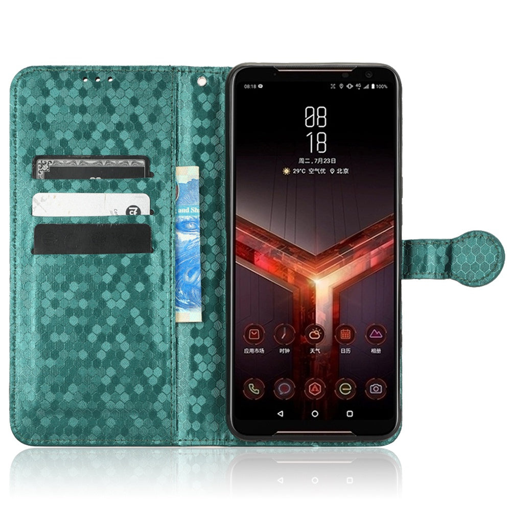 For Asus ROG Phone II ZS660KL PU Leather Flip Phone Cover Dot Pattern Imprinted Wallet Horizontal Stand Magnetic Phone Case with Strap