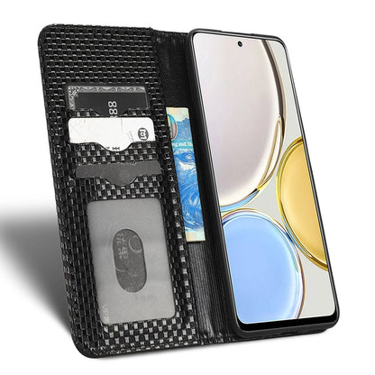 For Honor X9 5G / X30 5G / Magic4 Lite 5G Wallet Stand Grid Texture Phone Case PU Leather Magnetic Auto-absorbed Anti-drop Cover
