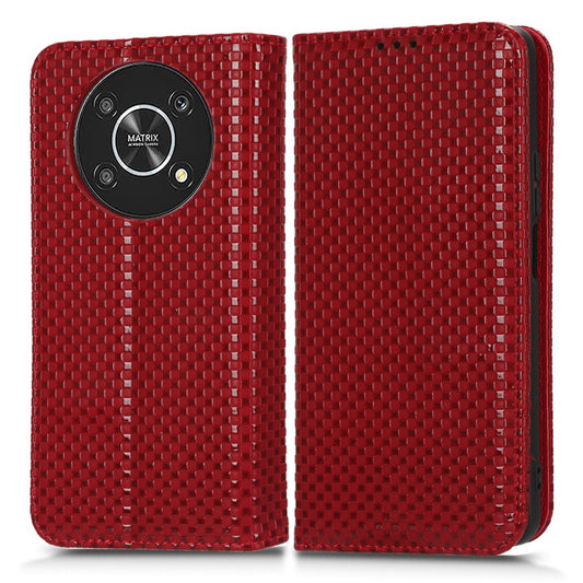 For Honor X9 5G / X30 5G / Magic4 Lite 5G Wallet Stand Grid Texture Phone Case PU Leather Magnetic Auto-absorbed Anti-drop Cover