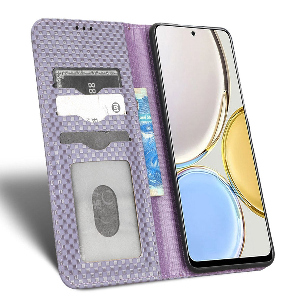 For Honor X9 5G / X30 5G / Magic4 Lite 5G Wallet Stand Grid Texture Phone Case PU Leather Magnetic Auto-absorbed Anti-drop Cover