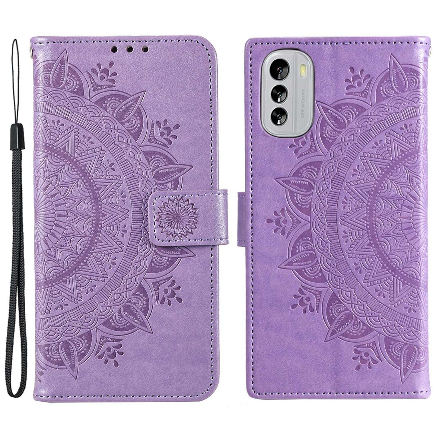 Flip Wallet Case For Nokia G60 5G, Book Style Mandala Flower Pattern Imprinted PU Leather Phone Cover Protective  Shell with Stand