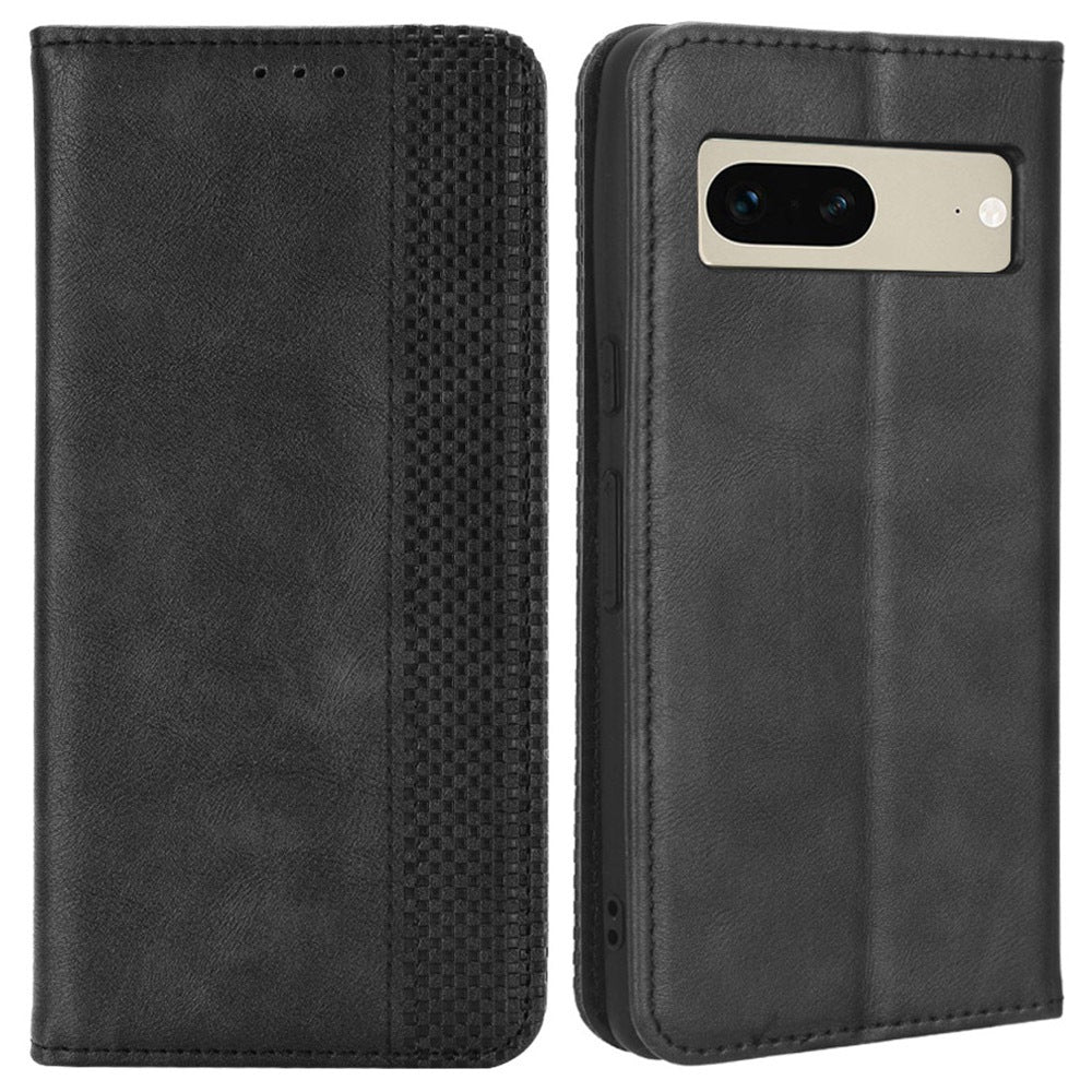 Cell Phone Cover For Google Pixel 7 5G, Wallet Case Magnetic Auto Closing PU Leather Retro Imprint Pattern Anti-Srcratch Phone Shell with Stand