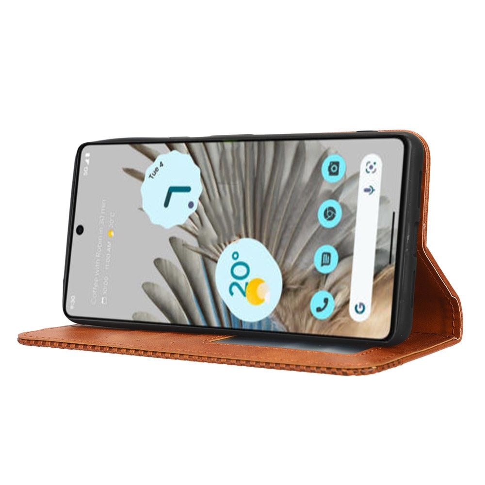 Cell Phone Cover For Google Pixel 7 5G, Wallet Case Magnetic Auto Closing PU Leather Retro Imprint Pattern Anti-Srcratch Phone Shell with Stand