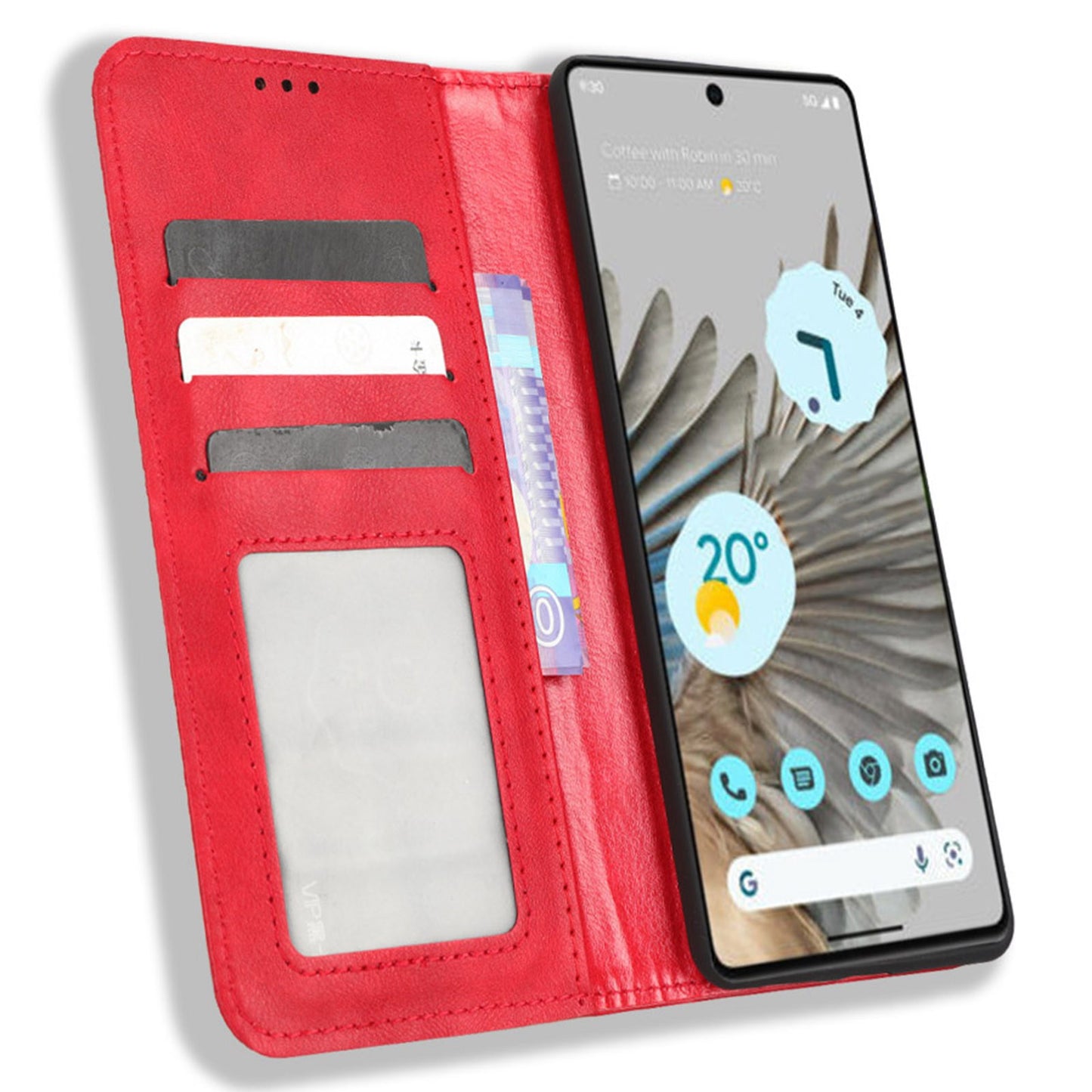Cell Phone Cover For Google Pixel 7 5G, Wallet Case Magnetic Auto Closing PU Leather Retro Imprint Pattern Anti-Srcratch Phone Shell with Stand