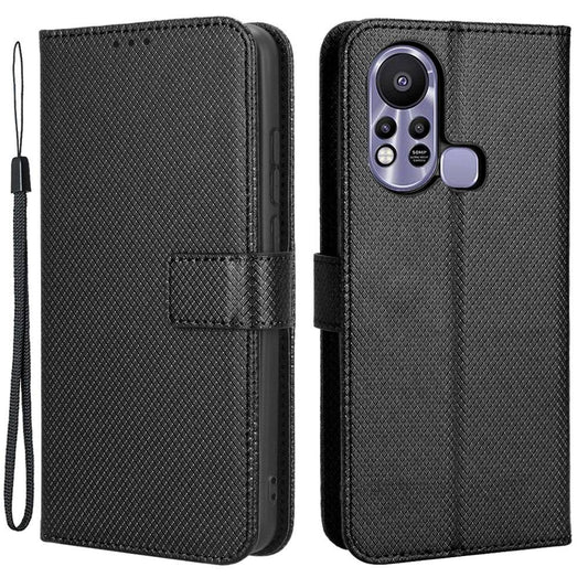 For Infinix Hot 11s / Hot 11s NFC 4G Wallet Phone Case Diamond Texture Anti-scratch PU Leather Cellphone Cover with Stand