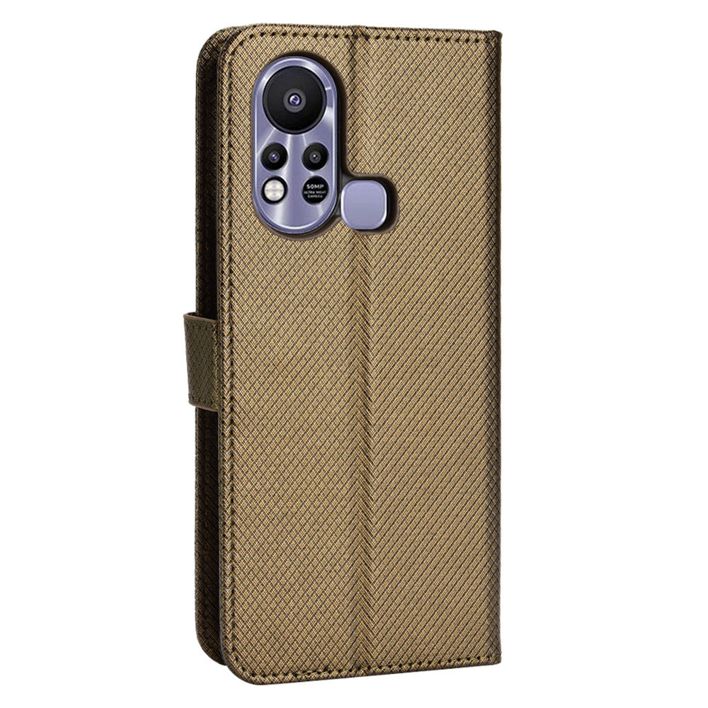 For Infinix Hot 11s / Hot 11s NFC 4G Wallet Phone Case Diamond Texture Anti-scratch PU Leather Cellphone Cover with Stand