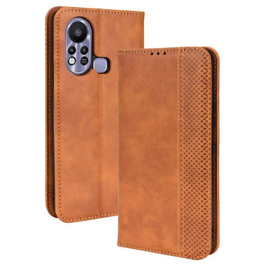 For Infinix Hot 11s / Hot 11s NFC 4G Retro Texture PU Leather Case Imprinted Pattern Magnetic Auto-absorbed Phone Stand Wallet Cover
