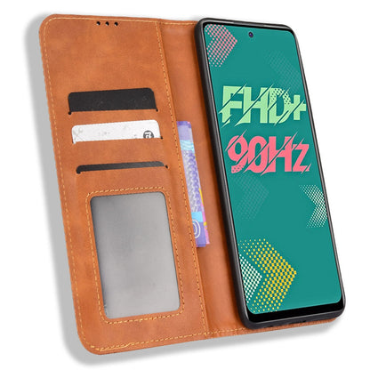 For Infinix Hot 11s / Hot 11s NFC 4G Retro Texture PU Leather Case Imprinted Pattern Magnetic Auto-absorbed Phone Stand Wallet Cover