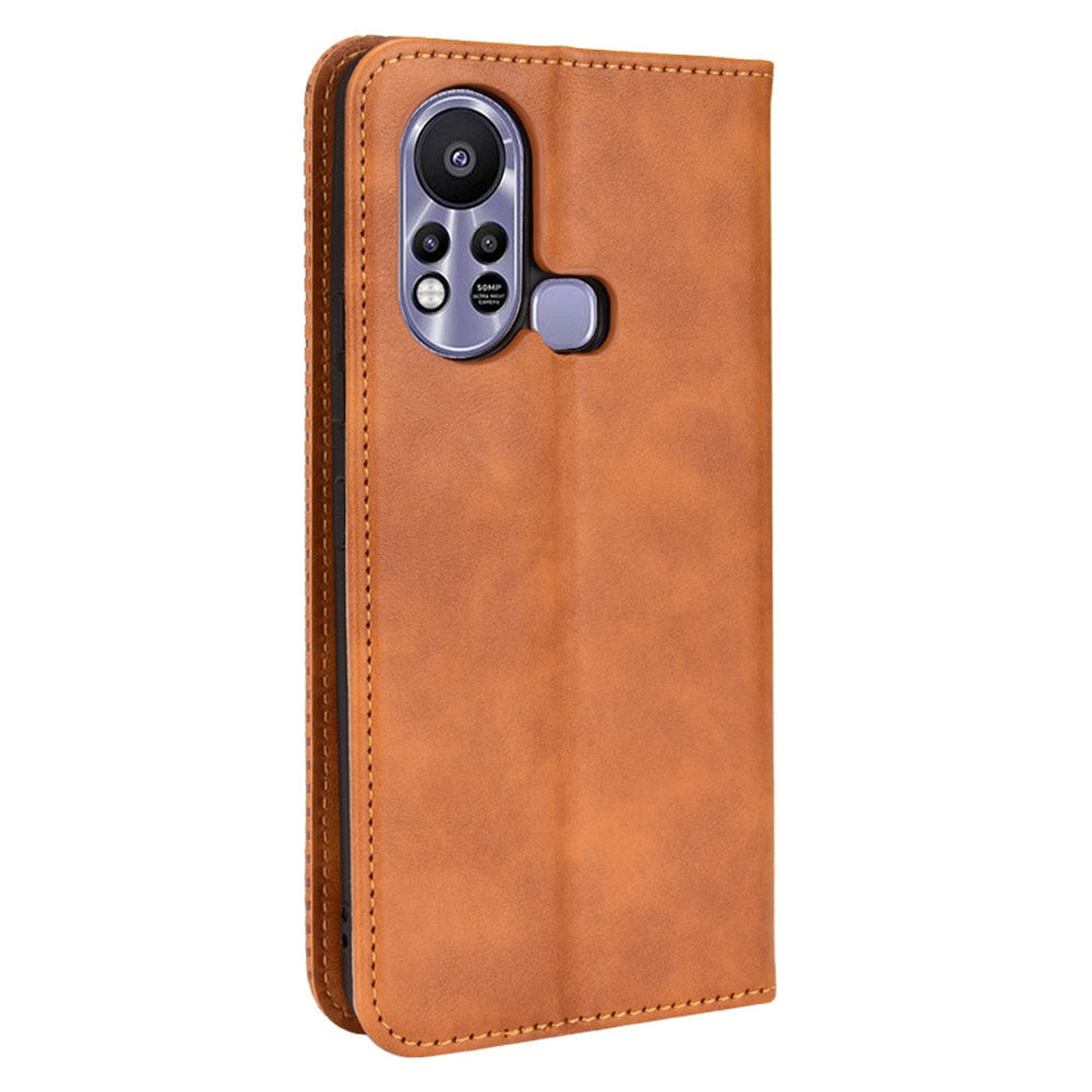 For Infinix Hot 11s / Hot 11s NFC 4G Retro Texture PU Leather Case Imprinted Pattern Magnetic Auto-absorbed Phone Stand Wallet Cover