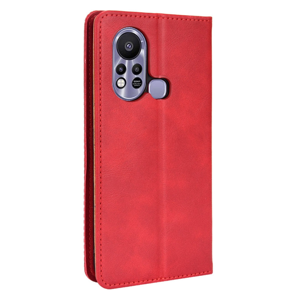 For Infinix Hot 11s / Hot 11s NFC 4G Retro Texture PU Leather Case Imprinted Pattern Magnetic Auto-absorbed Phone Stand Wallet Cover