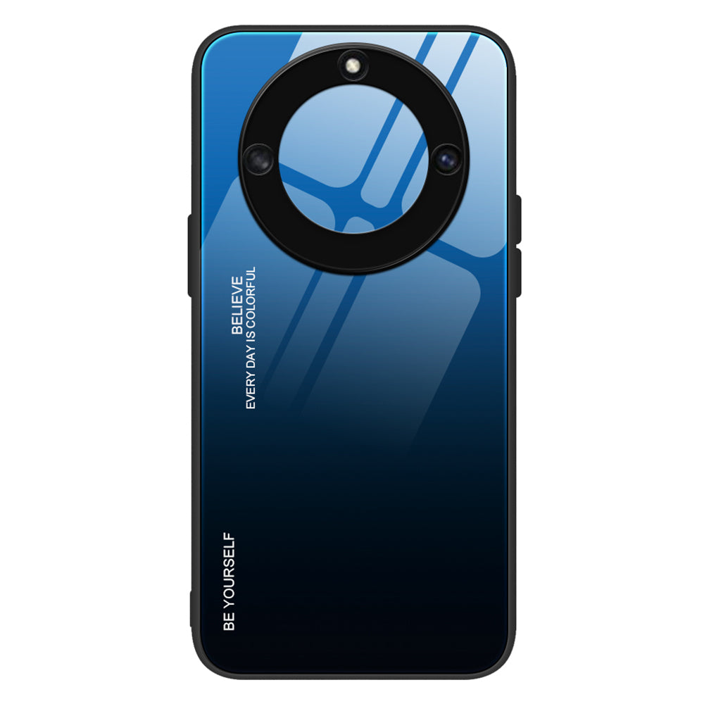 For Honor X40 5G Gradient Color Tempered Glass Back Shell Hard PC Soft TPU Edge Anti-Scratch Phone Case Cover