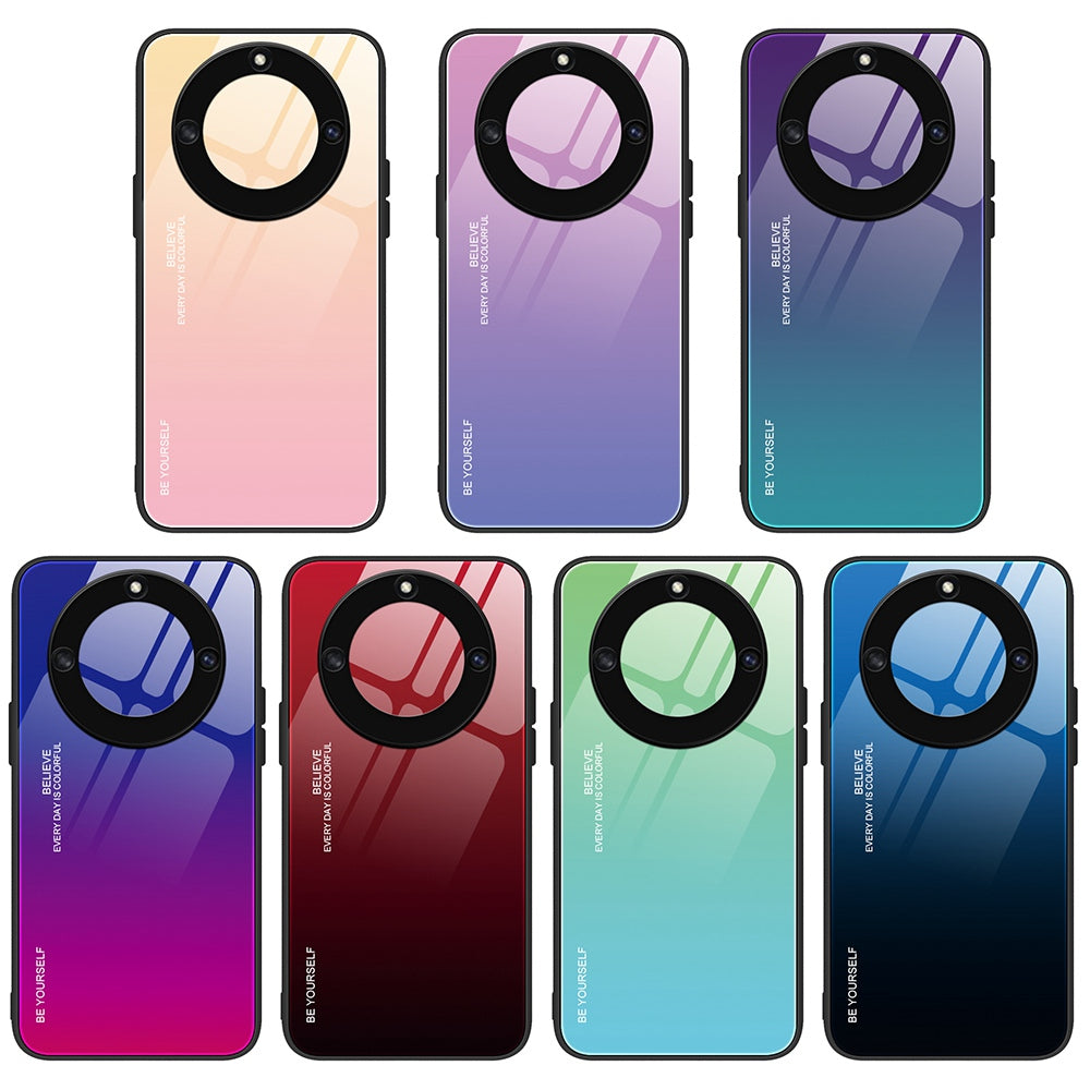For Honor X40 5G Gradient Color Tempered Glass Back Shell Hard PC Soft TPU Edge Anti-Scratch Phone Case Cover