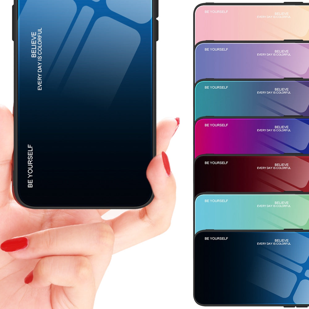 For Honor X40 5G Gradient Color Tempered Glass Back Shell Hard PC Soft TPU Edge Anti-Scratch Phone Case Cover