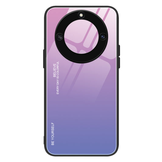 For Honor X40 5G Gradient Color Tempered Glass Back Shell Hard PC Soft TPU Edge Anti-Scratch Phone Case Cover
