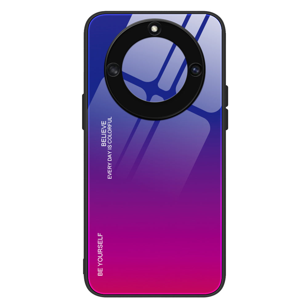 For Honor X40 5G Gradient Color Tempered Glass Back Shell Hard PC Soft TPU Edge Anti-Scratch Phone Case Cover