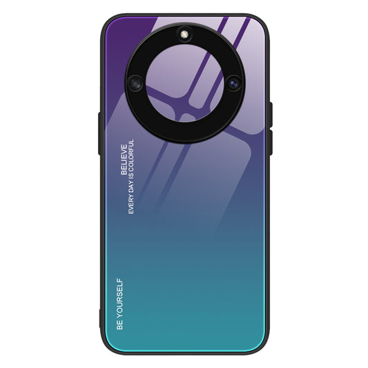 For Honor X40 5G Gradient Color Tempered Glass Back Shell Hard PC Soft TPU Edge Anti-Scratch Phone Case Cover