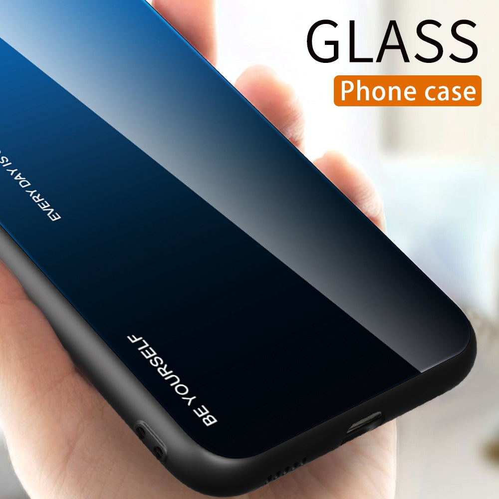 For Honor X40 5G Gradient Color Tempered Glass Back Shell Hard PC Soft TPU Edge Anti-Scratch Phone Case Cover