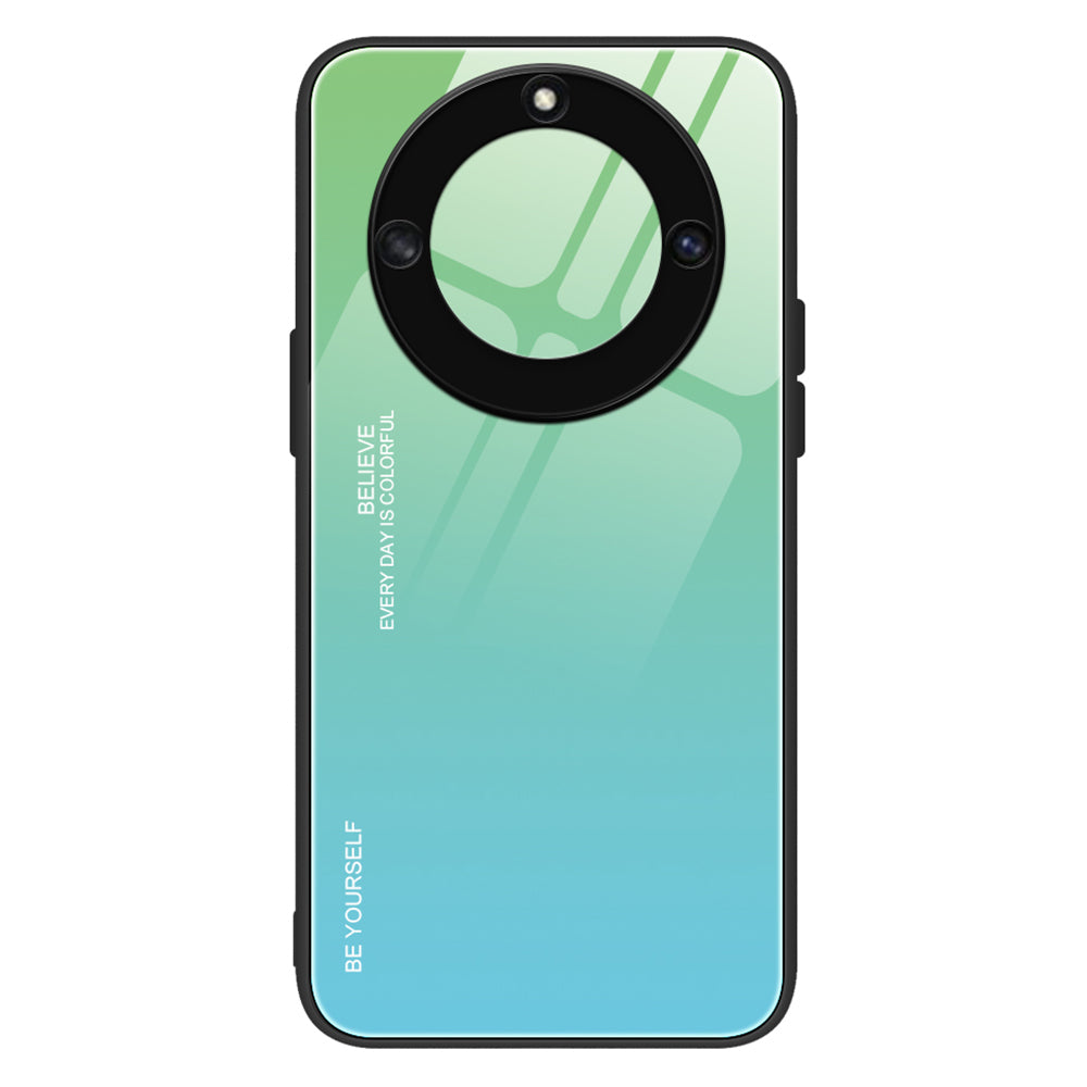 For Honor X40 5G Gradient Color Tempered Glass Back Shell Hard PC Soft TPU Edge Anti-Scratch Phone Case Cover