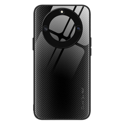 For Honor X40 5G Carbon Fiber Texture Tempered Glass Phone Case Soft TPU Edge Anti-Scratch Back Cover